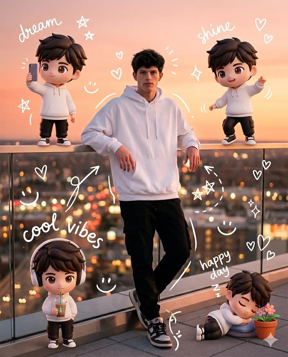 Korean Chibi Rooftop Sunset Portrait Prompt